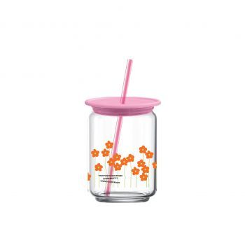 ชุดของขวัญ แก้วน้ำ มีหลอด LUCKY PERSONAL GLASS 650 ML(สีชมพู)